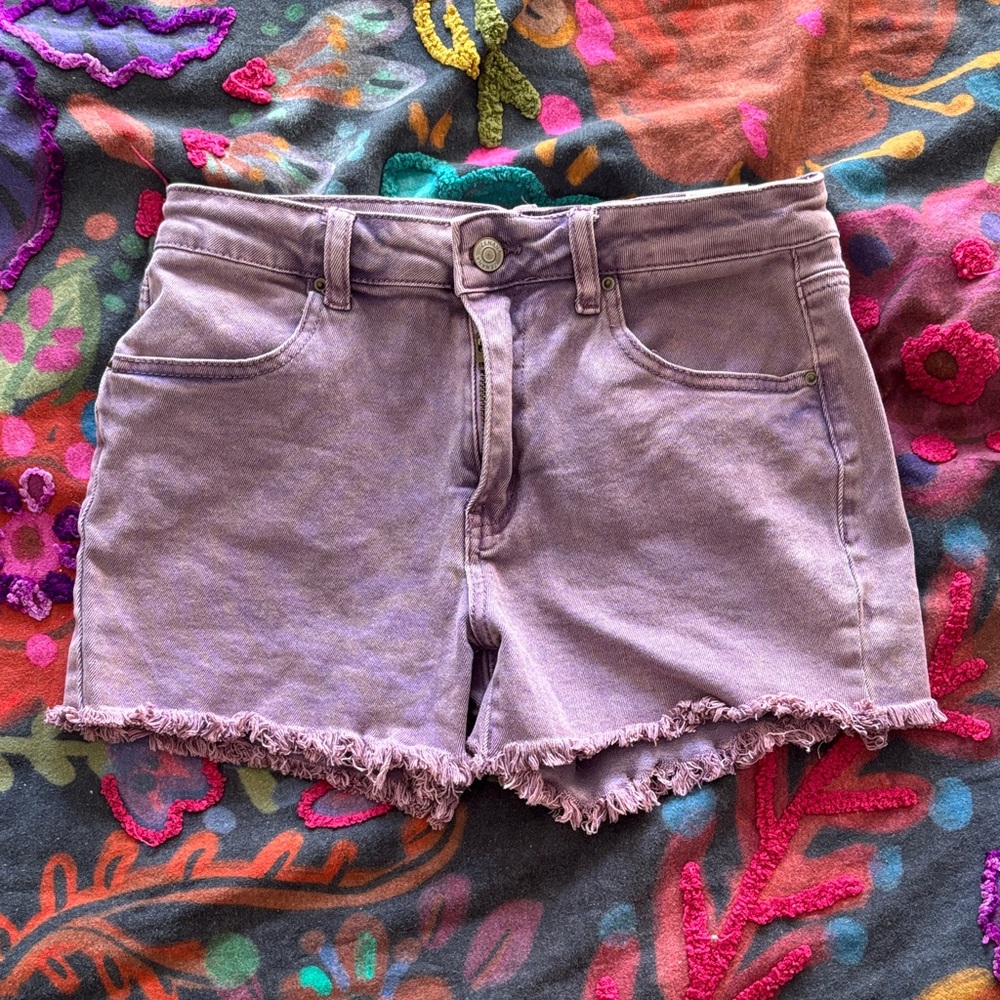 Zenana Outfitters Purple Frayed Hem Jean Shorts